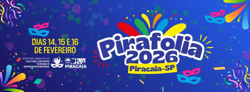 Banner oficial Pirafolia 2026 - Carnaval de Piracaia
